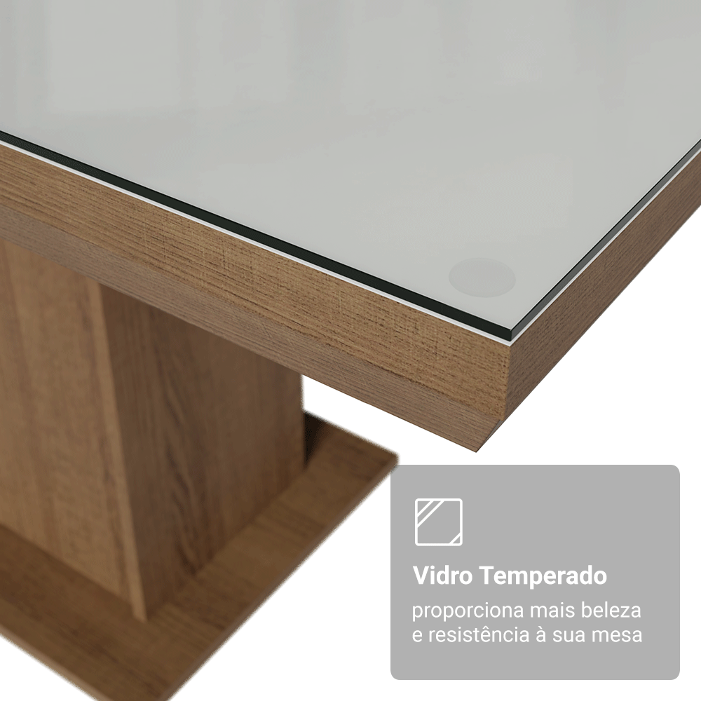 Mesa de Comedor Rectangular Tapa con Borde Biselado y Vidrio Sobrepuesto Marrón/Blanco 5275 Madesa