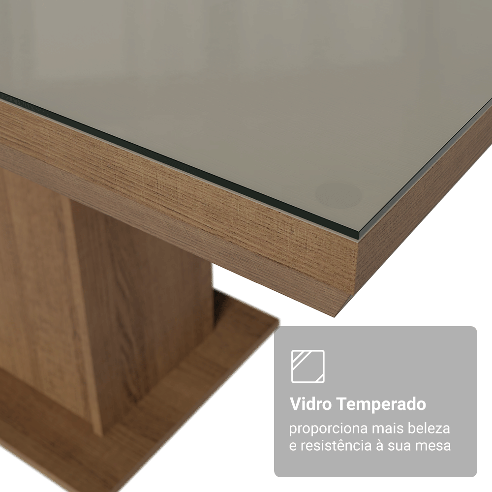 Mesa de Comedor Rectangular Tapa con Borde Biselado y Vidrio Sobrepuesto Marrón/Crema 5275 Madesa