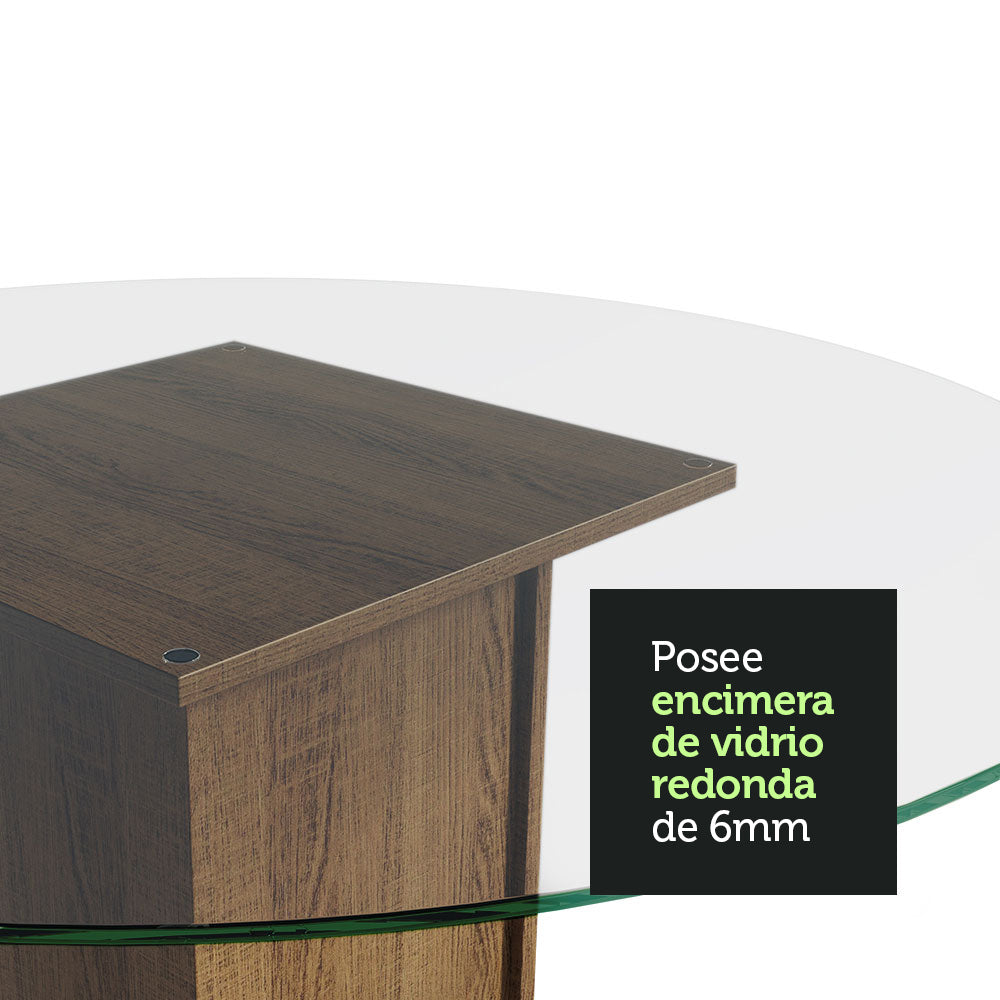 Mesa de Comedor Circular con Tapa de Vidrio 5325 Marrón