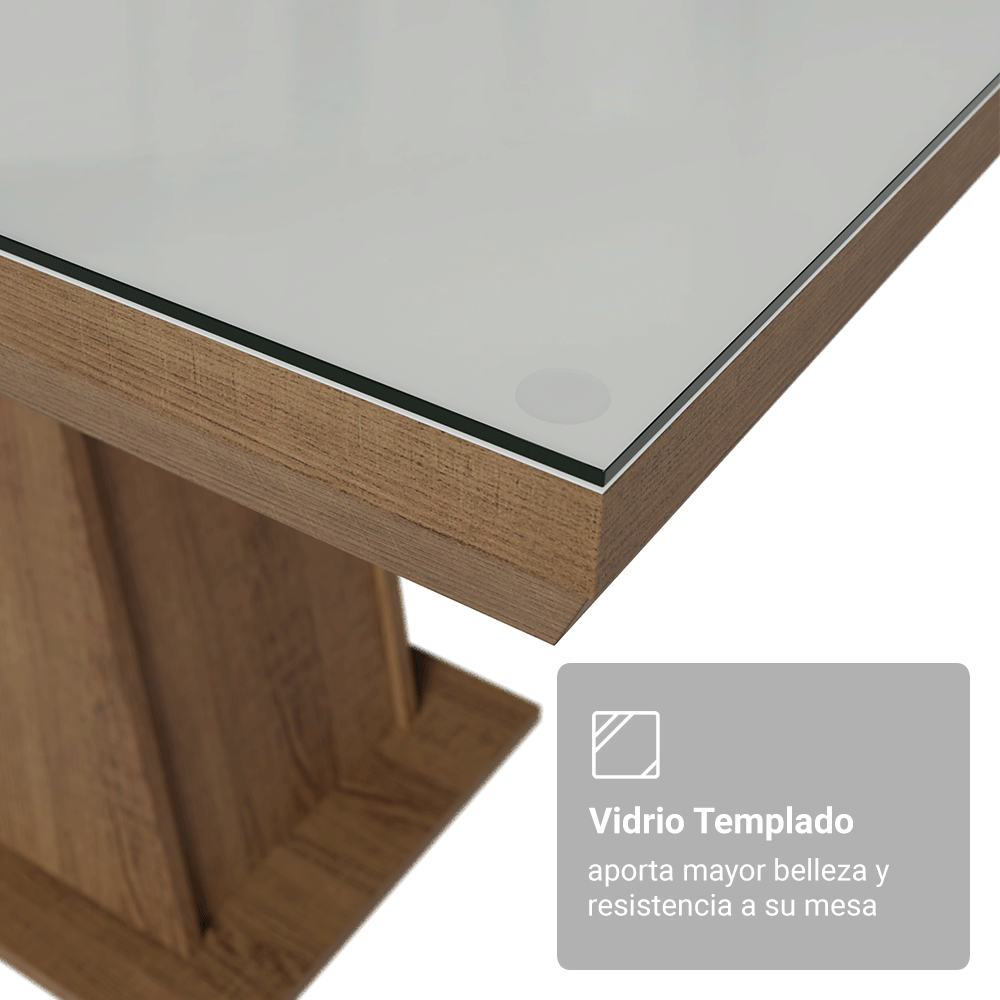 Mesa de Comedor Rectangular Tapa con Borde Biselado y Vidrio Sobrepuesto Marrón/Blanco 5364 Madesa