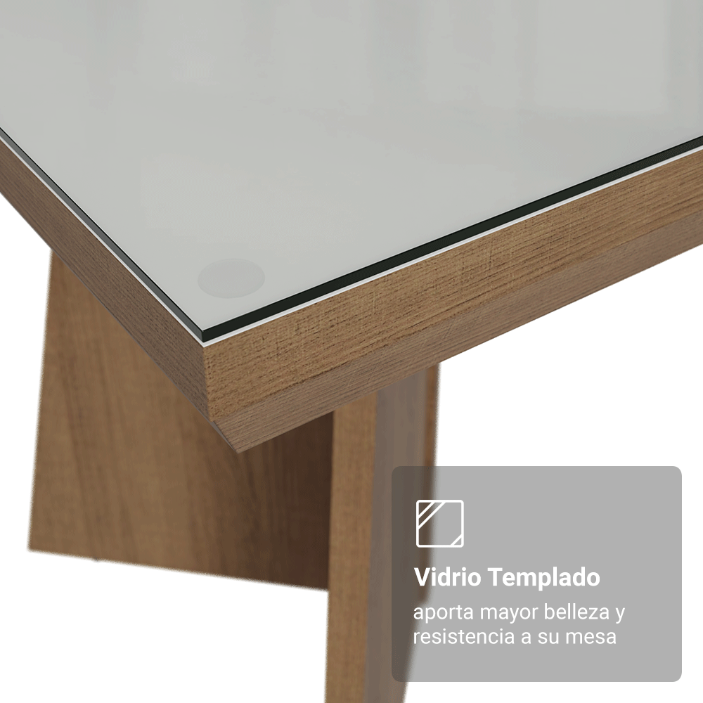 Mesa de Comedor Rectangular Tapa con Borde Biselado y Vidrio Sobrepuesto Marrón/Blanco 5389 Madesa