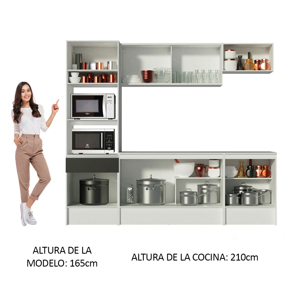 Combo Completo de Cocina 240 cm Blanco/Negro Diamante Madesa
