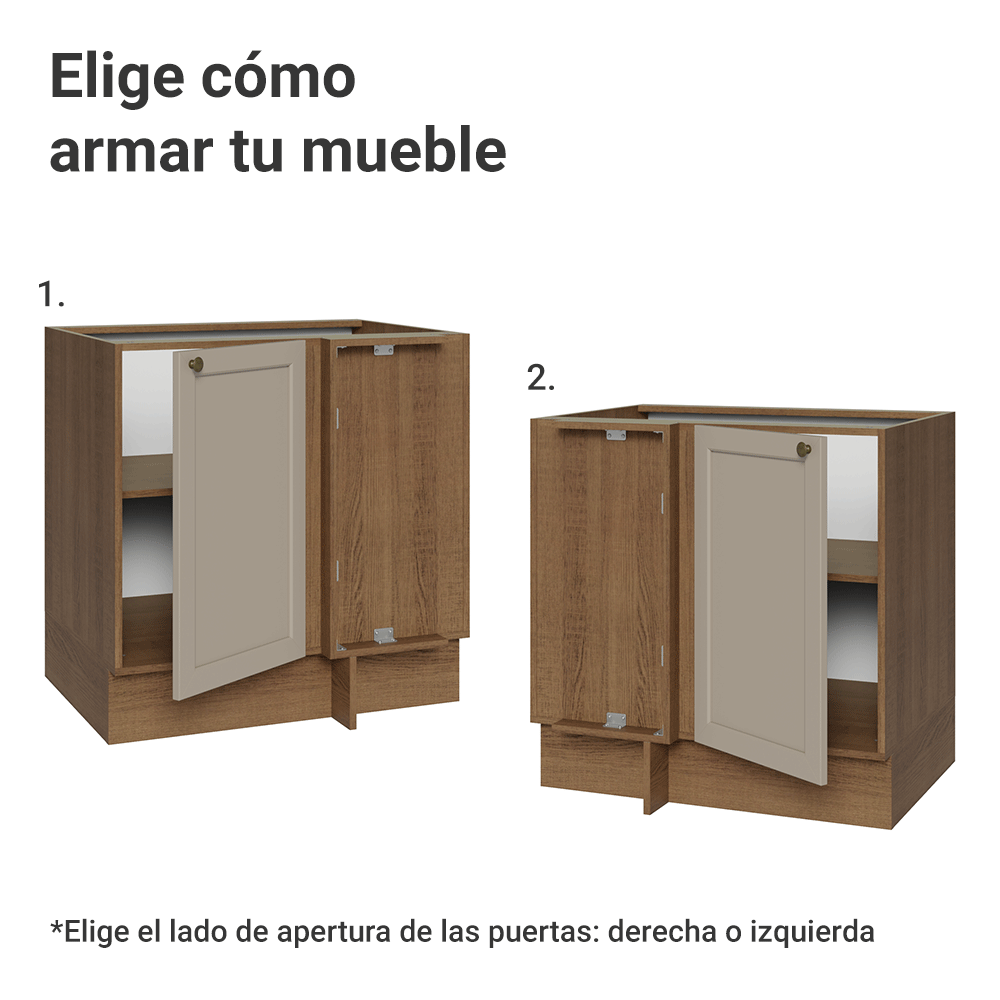 Bajo Mesada Esquinero para Línea de 60 cm Profundidad (Sin Mesada) Marrón/Crema Vik Madesa
