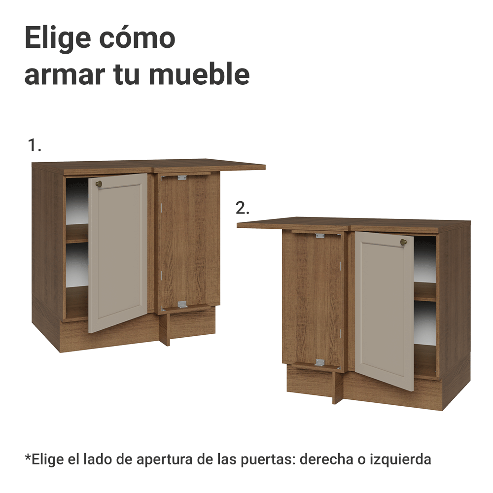 Bajo Mesada Esquinero para Línea de 60 cm Profundidad (Con Mesada) Marrón/Crema Vik Madesa