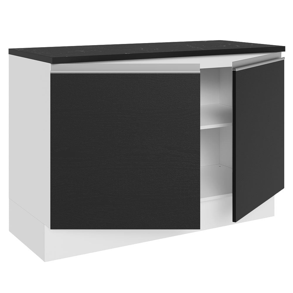 Bajo Mesada Cocina 100% MDF 120 cm 2 Puertas (Con Mesada) Blanco/Negro Acordes Madesa