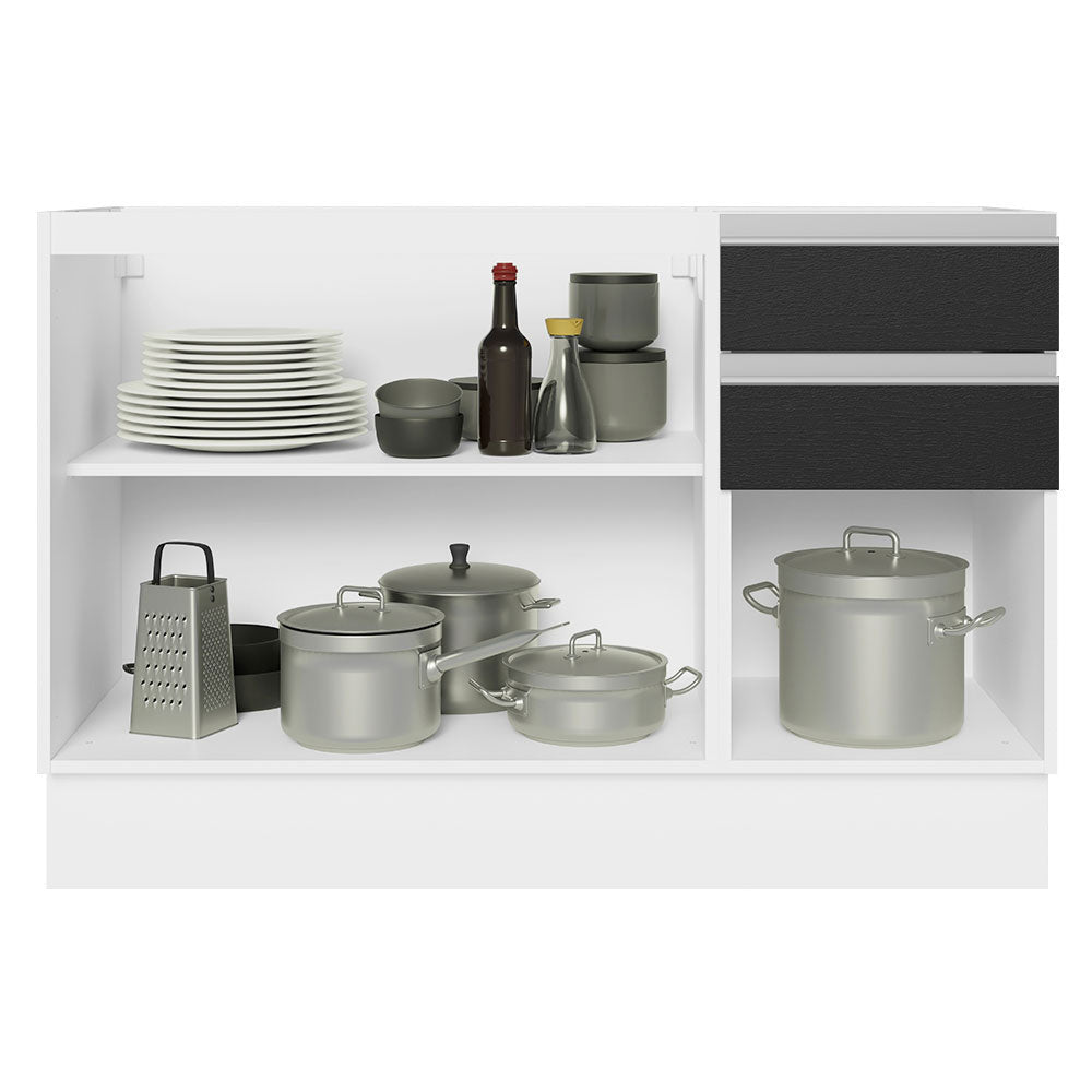 Bajo Mesada para Bacha 100% MDF 120 cm 3 Puertas 2 Cajones Blanco/Negro Acordes Madesa
