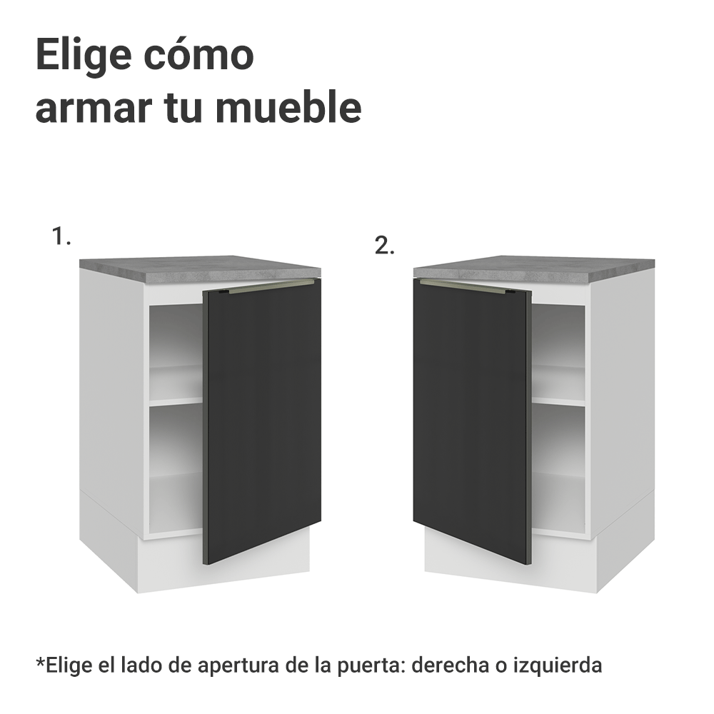 Bajo Mesada de Cocina 50 cm 1 Puerta Blanco/Negro Lux Madesa