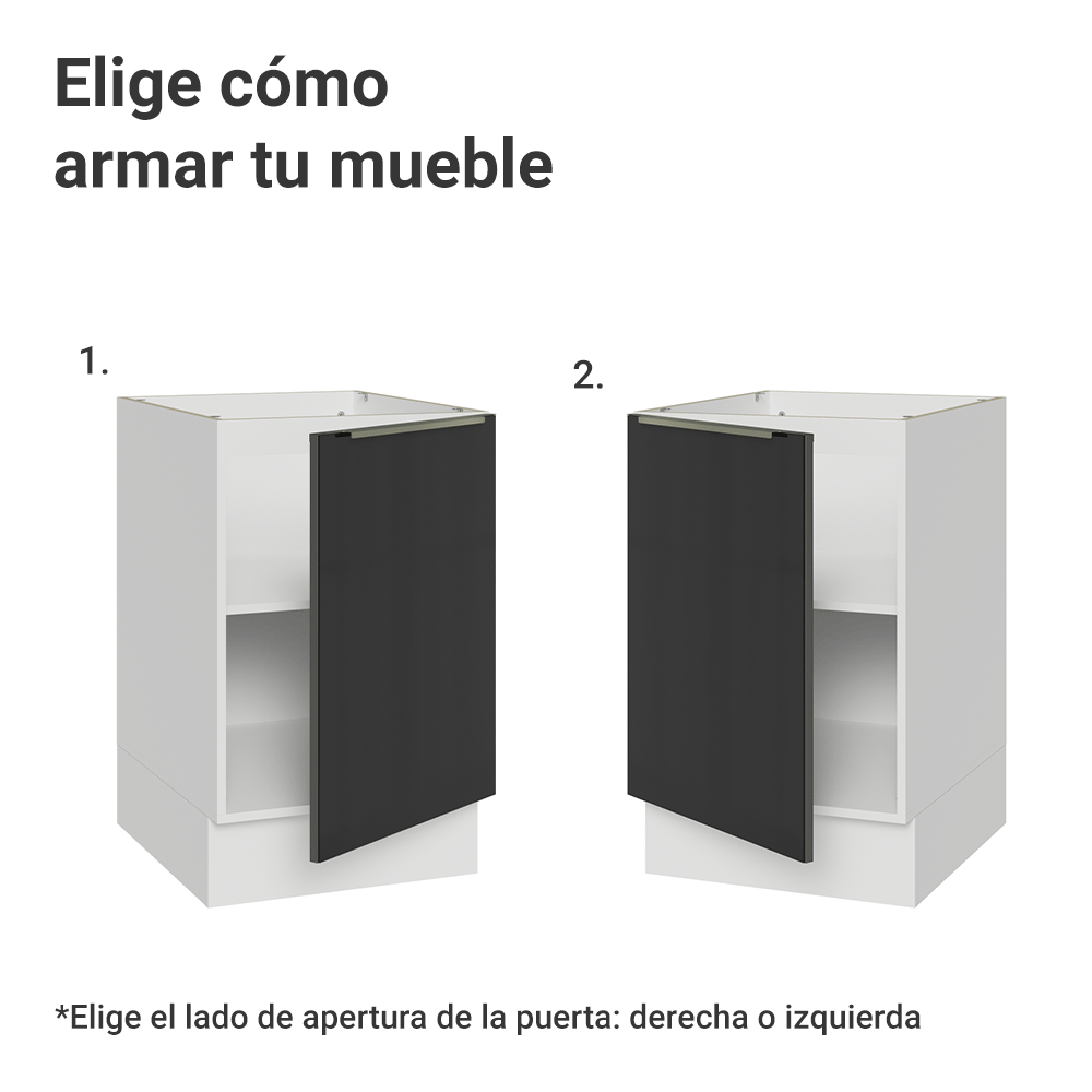 Bajo Mesada de Cocina 50 cm 1 Puerta (Sin Mesada) Blanco/Negro Lux Madesa