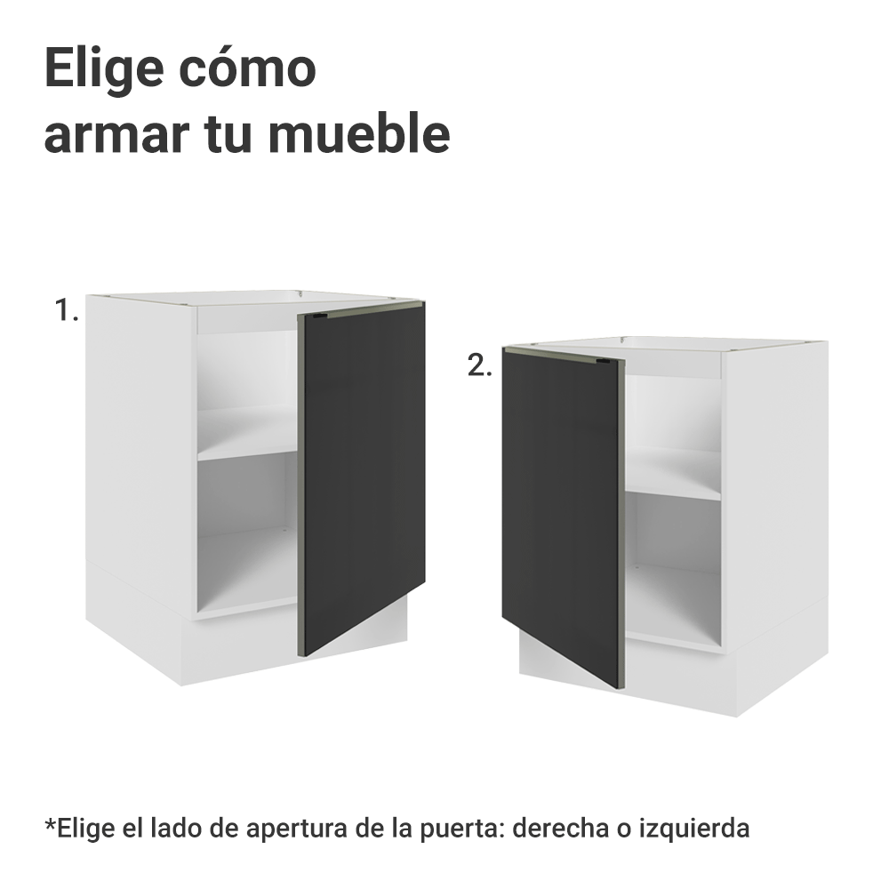 Bajo Mesada de Cocina 60 cm 1 Puerta (Sin Mesada) Blanco/Negro Lux Madesa