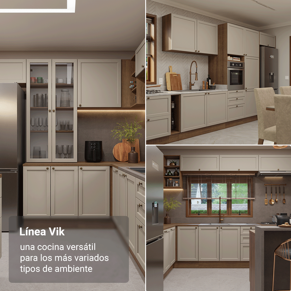 Bajo Mesada Esquinero 94 cm 1 Puerta (Sin Mesada) Marrón/Crema Vik Madesa