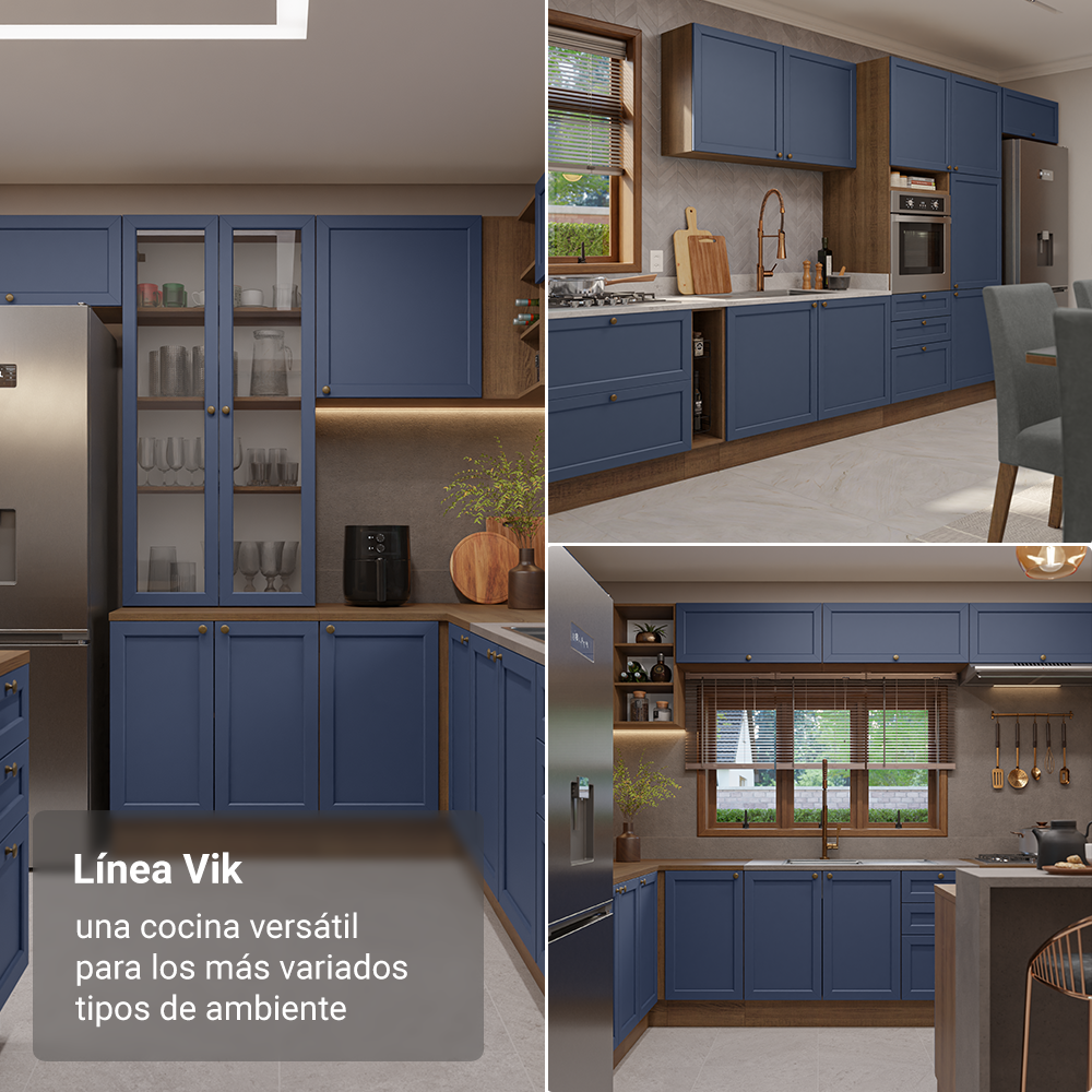Bajo Mesada Esquinero 94 cm 1 Puerta (Sin Mesada) Marrón/Azul Vik Madesa