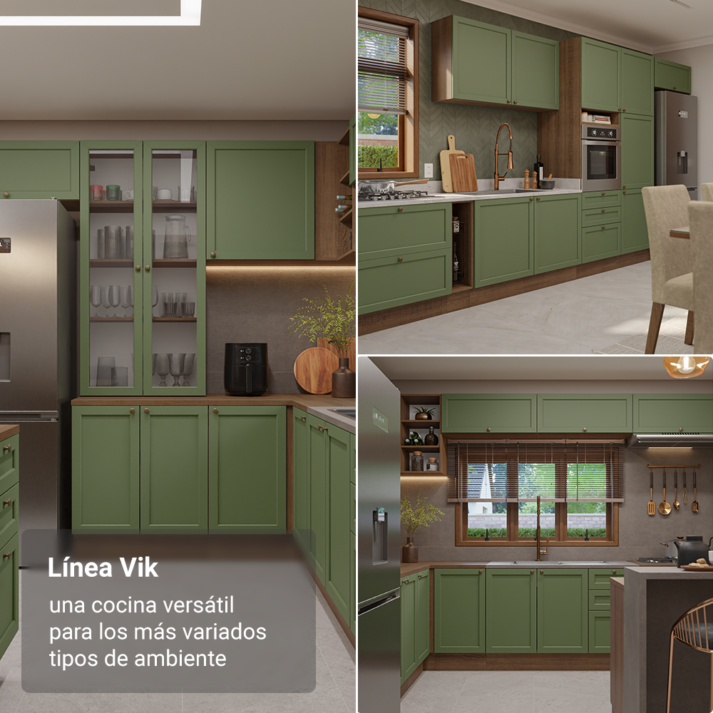 Bajo Mesada Esquinero 94 cm 1 Puerta (Sin Mesada) Marrón/Verde Vik Madesa