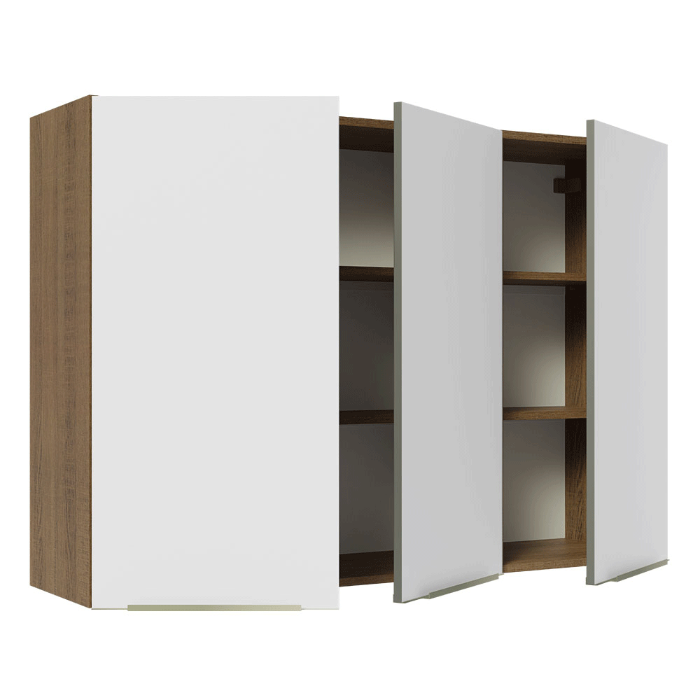 Alacena Cocina 120 cm 3 Puertas Marrón/Blanco Aterciopelado Lux Madesa