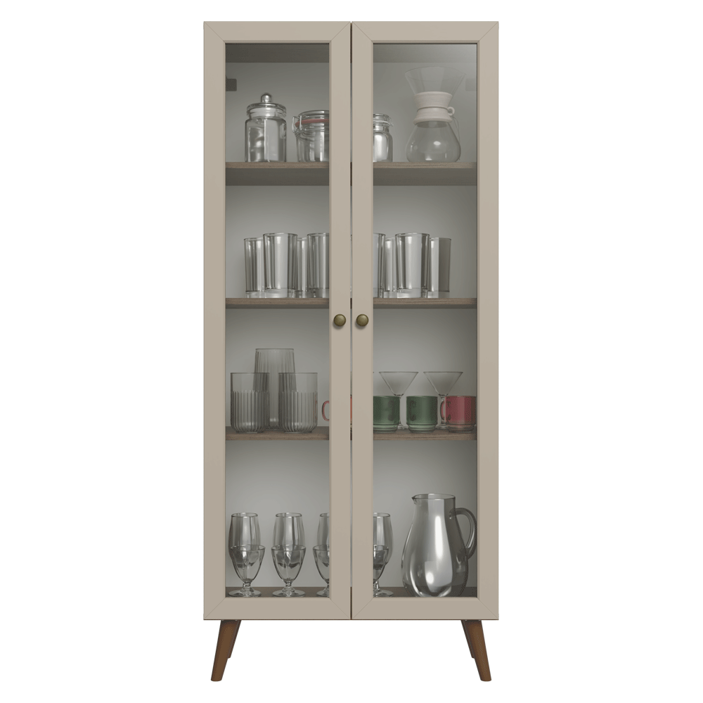 Cristalero 70 cm 2 Puetas de Vidrio con Patas Cónicas Marrón/Crema/Marrón Vik Madesa