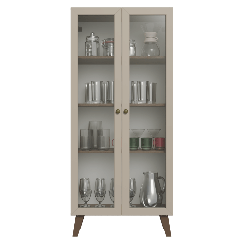Cristarelo 70 cm 2 Puertas de Vidrio con Patas Trapecio Marrón/Crema/Marrón Vik Madesa