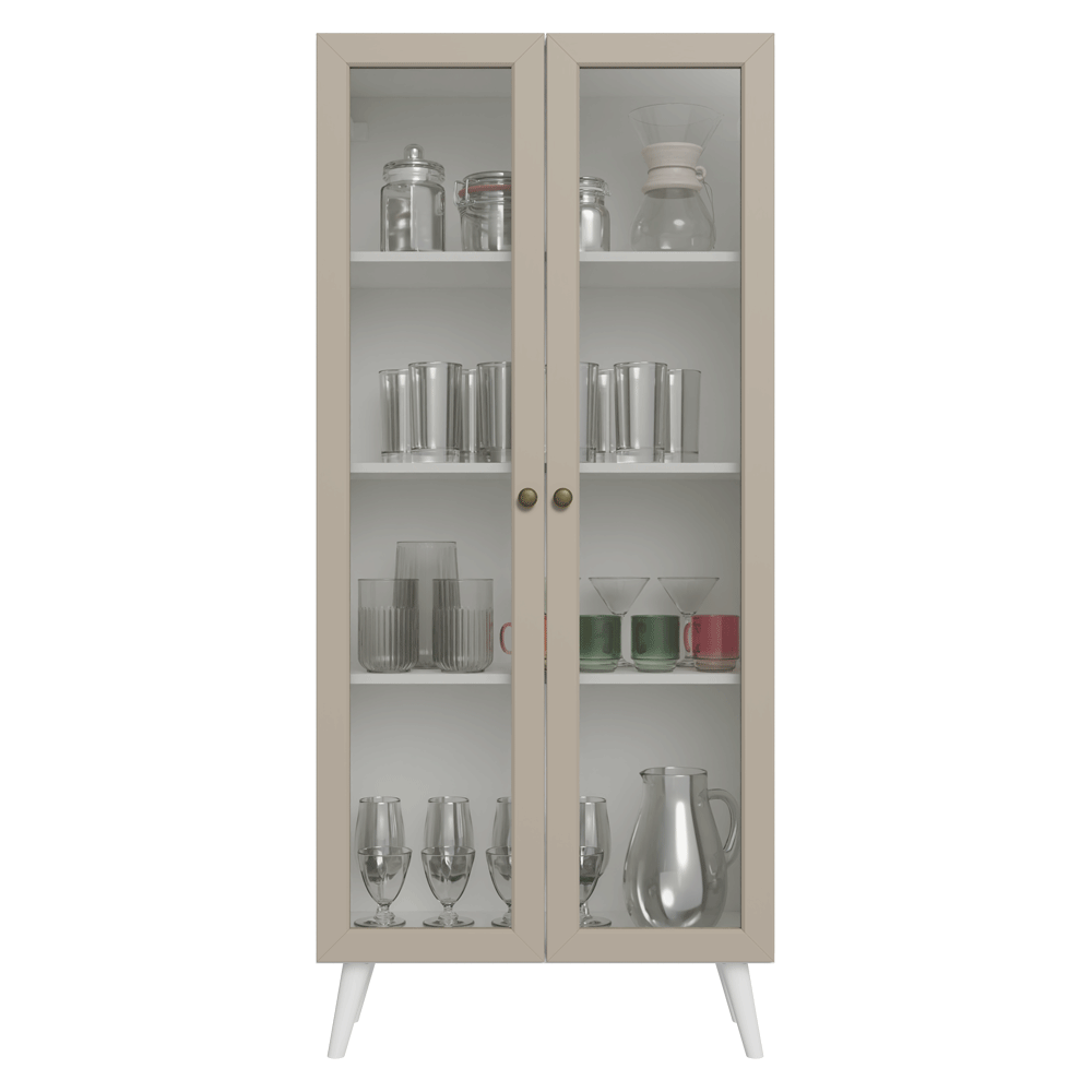 Cristarelo 70 cm 2 Puertas de Vidrio con Patas Cónicos Blanco/Crema/Blanco Vik Madesa
