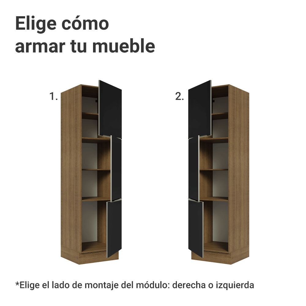 Despensero 60 cm 3 Puetas (Con Mesada) Marrón/Negro Lux Madesa