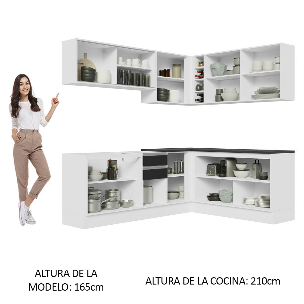 Combo Completo de Cocina Esquinera 100% MDF 389 cm Blanco/Negro Acordes Madesa 02