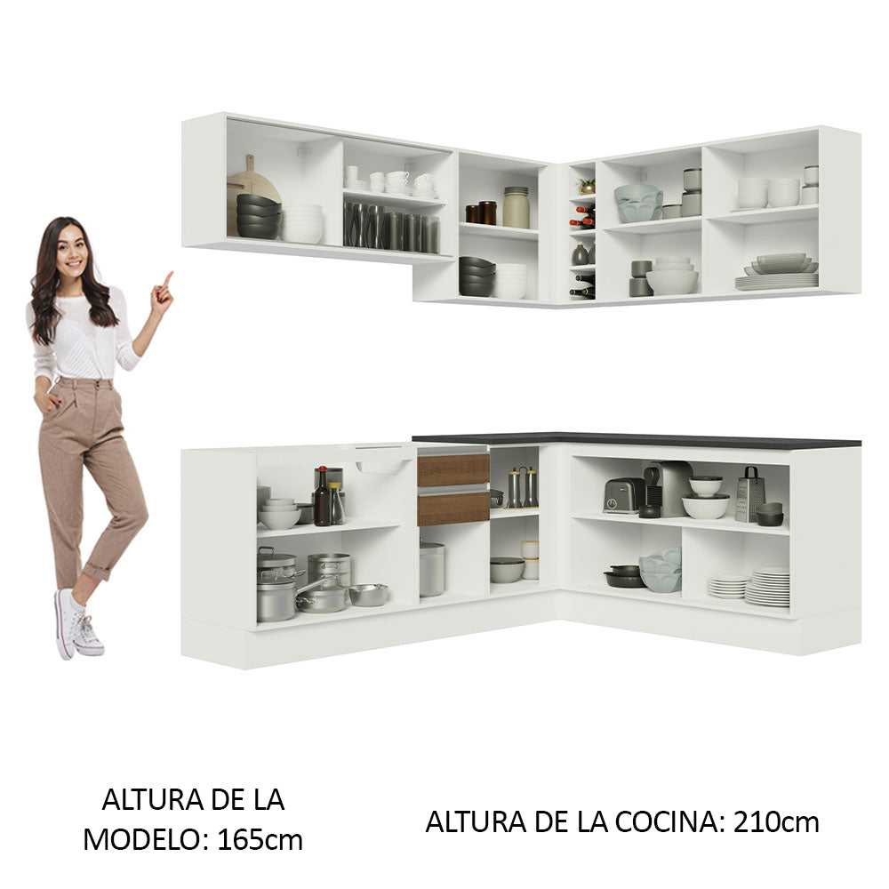 Combo Completo de Cocina Esquinera 100% MDF 389 cm Blanco/Marrón Acordes Madesa 02