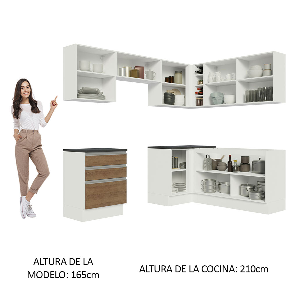 Combo Completo de Cocina Esquinera 100% MDF 409 cm Blanco/Marrón Acordes Madesa 01