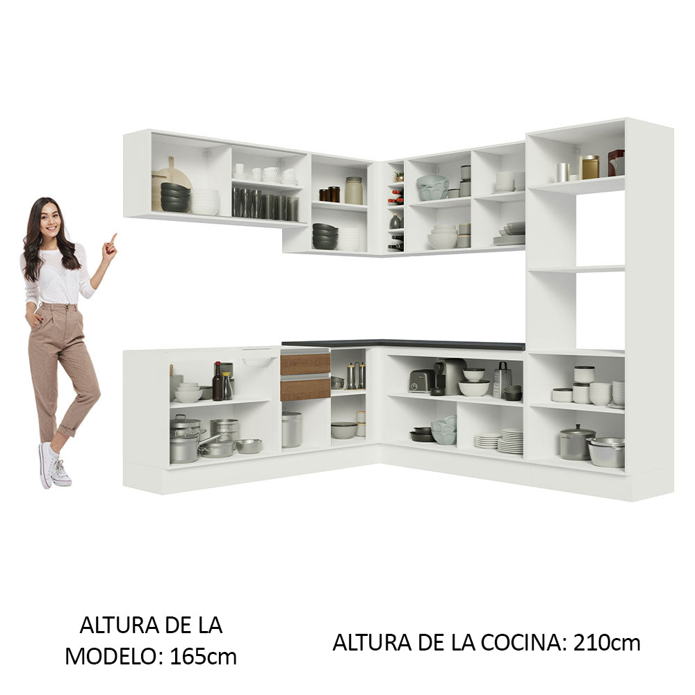 Combo Completo de Cocina Esquinera 100% MDF 459 cm Blanco/Marrón Acordes Madesa 01