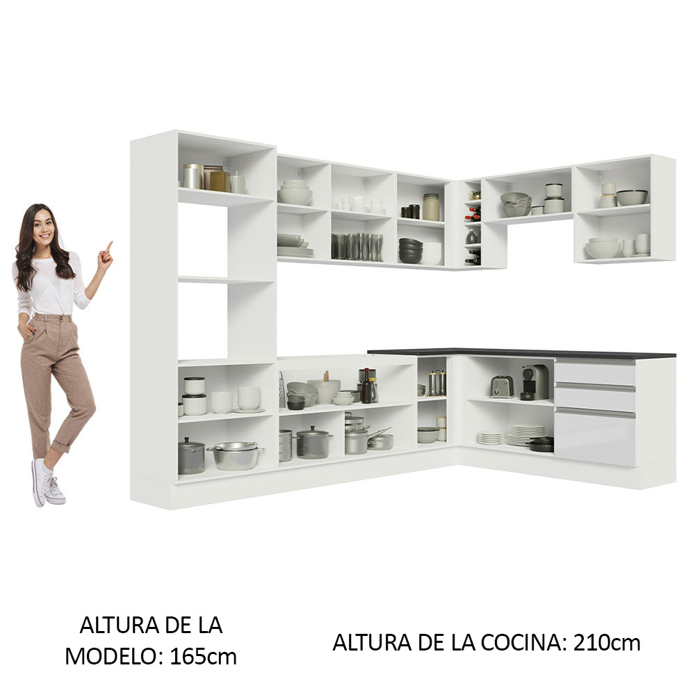 Combo Completo de Cocina Esquinera 100% MDF 479 cm Frentes Blanco Brillante Acordes Madesa 03