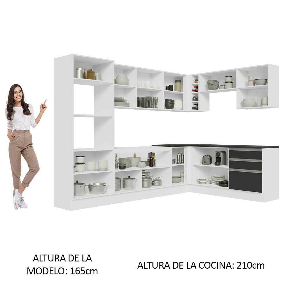 Combo Completo de Cocina Esquinera 100% MDF 479 cm Blanco/Negro Acordes Madesa 03