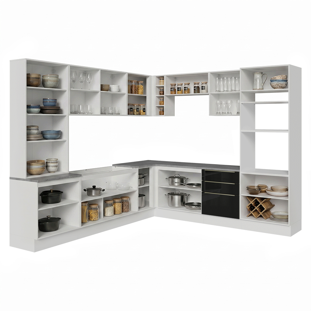 Combo completo de Cocina Esquinero 549 cm Blanco/Negro Lux Madesa 01