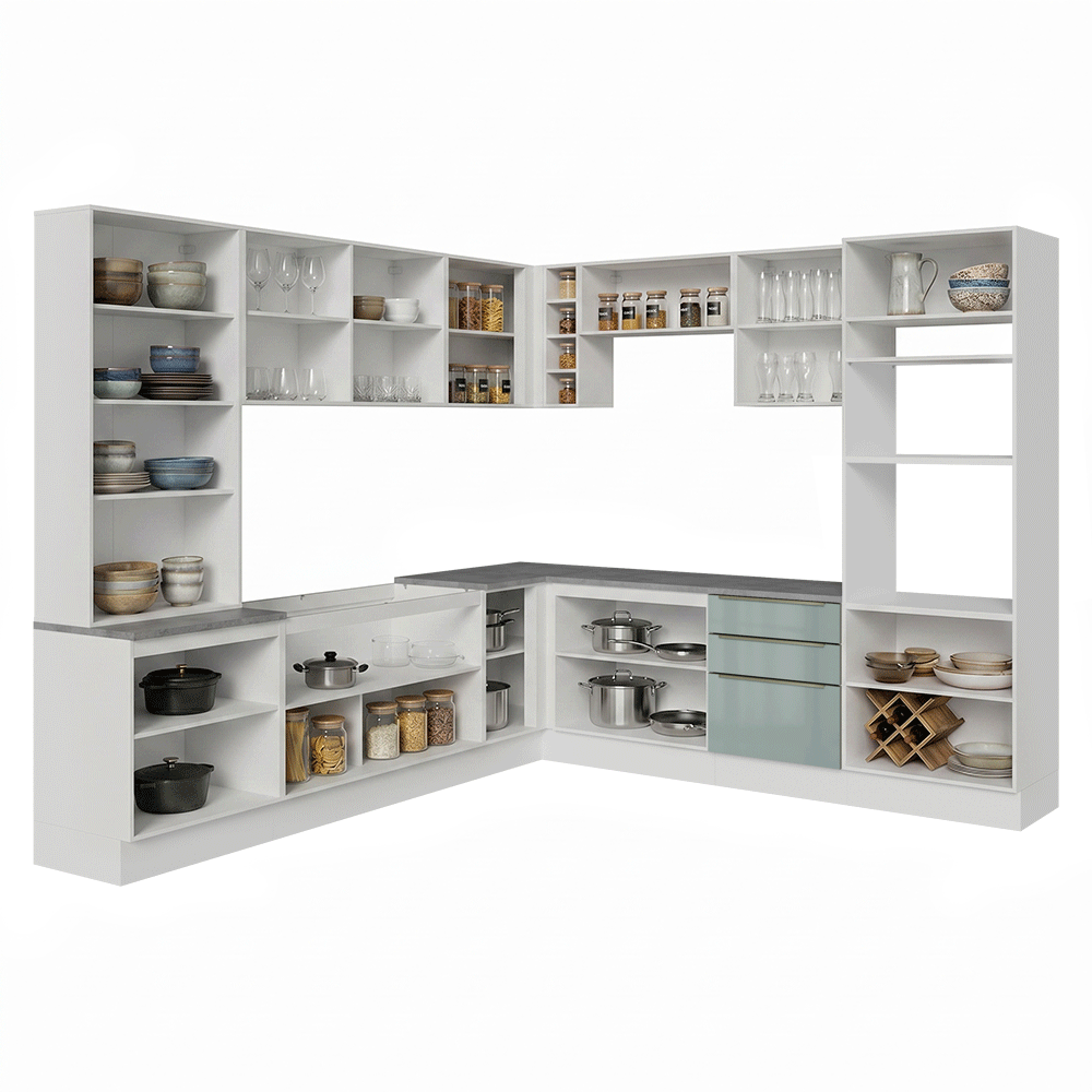Combo completo de Cocina Esquinero 549 cm Blanco/Gris Lux Madesa 01