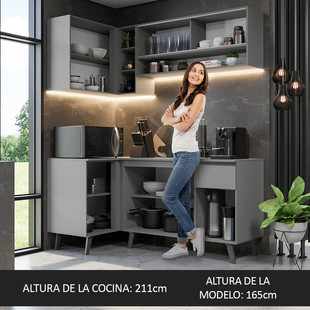 Combo Completo de Cocina Esquinera 265 cm Gris Nice Madesa 01
