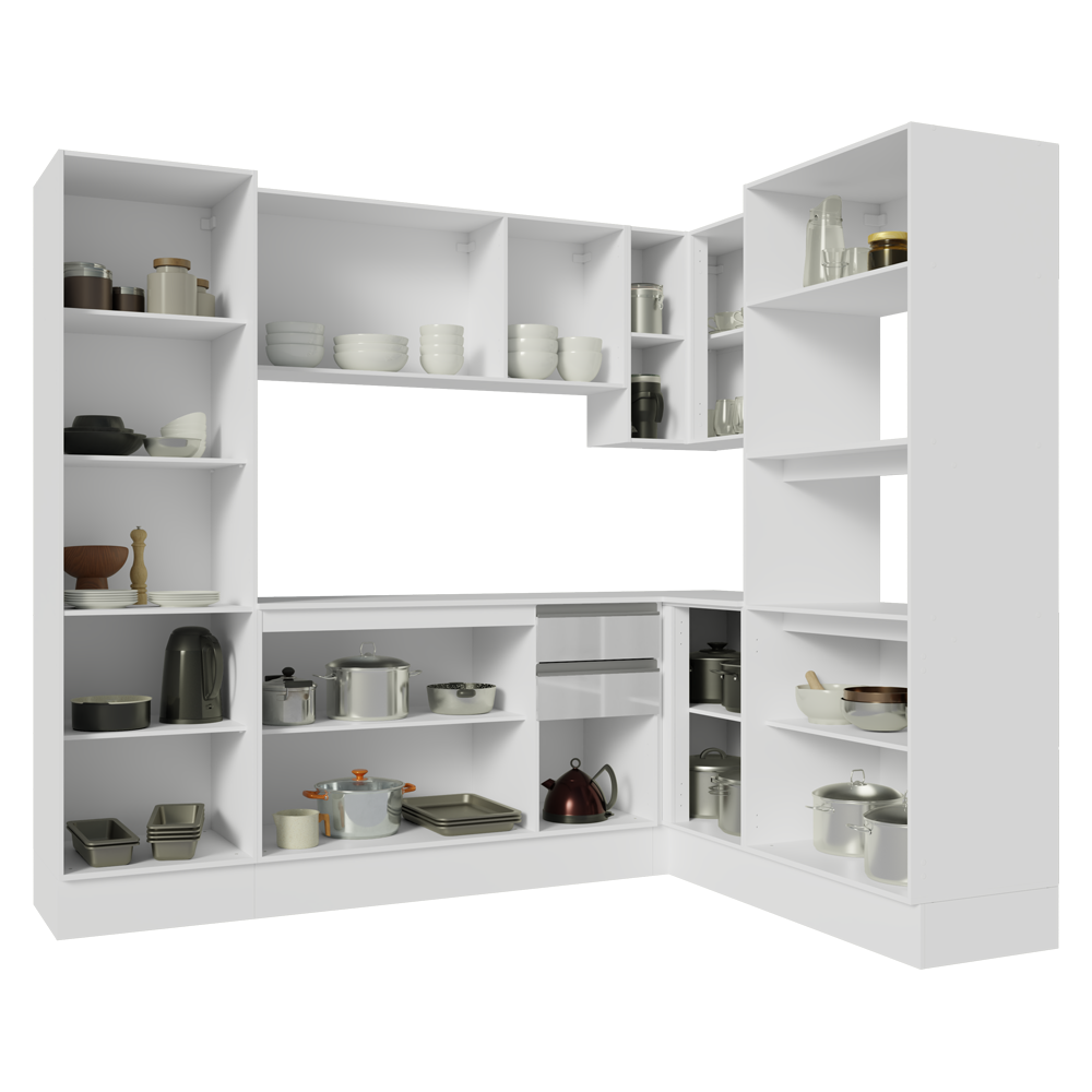 Combo Completo de Cocina Esquinera 100% MDF 377 cm Smart Blanco Brilhante Madesa 01