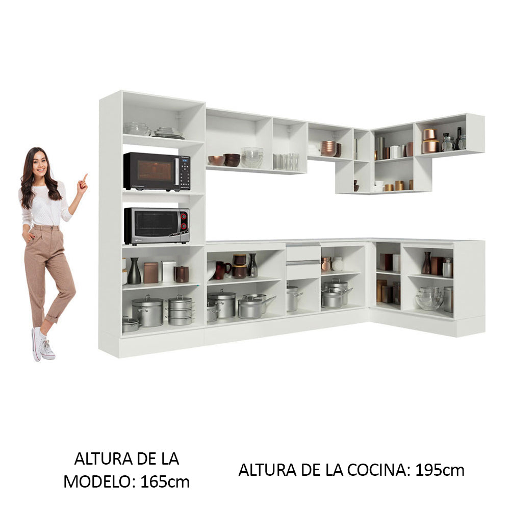 Combo Completo de Cocina Esquinera 100% MDF 448 cm Blanco Smart Madesa 01