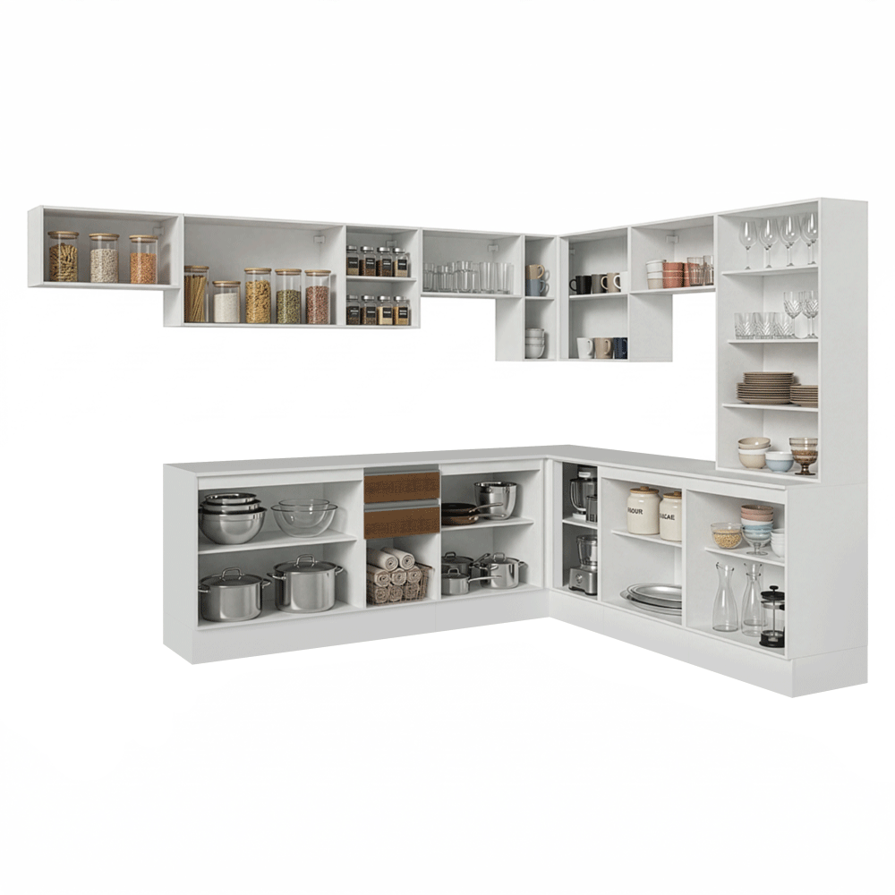 Combo completo de Cocina Esquinero 507 cm Blanco/Marrón/Crema Smart 100% MDF Madesa 01