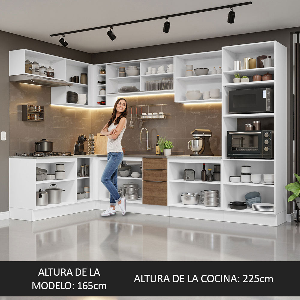 Combo Completo de Cocina Esquinera 499 cm Blanco/Marrón Stella Madesa 03