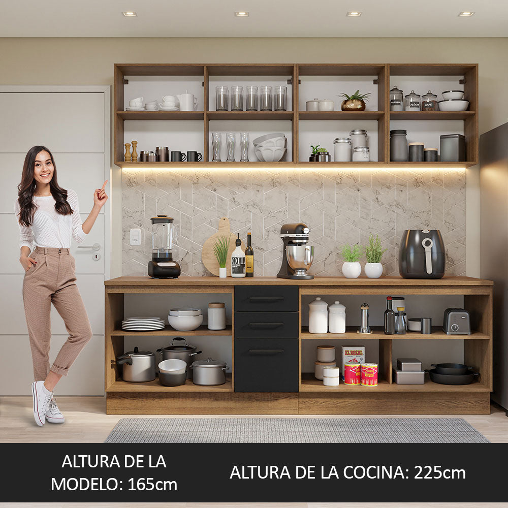 Combo Completo de Cocina 240 cm Marrón/Negro 60 cm de Profundidad Agata Madesa 01