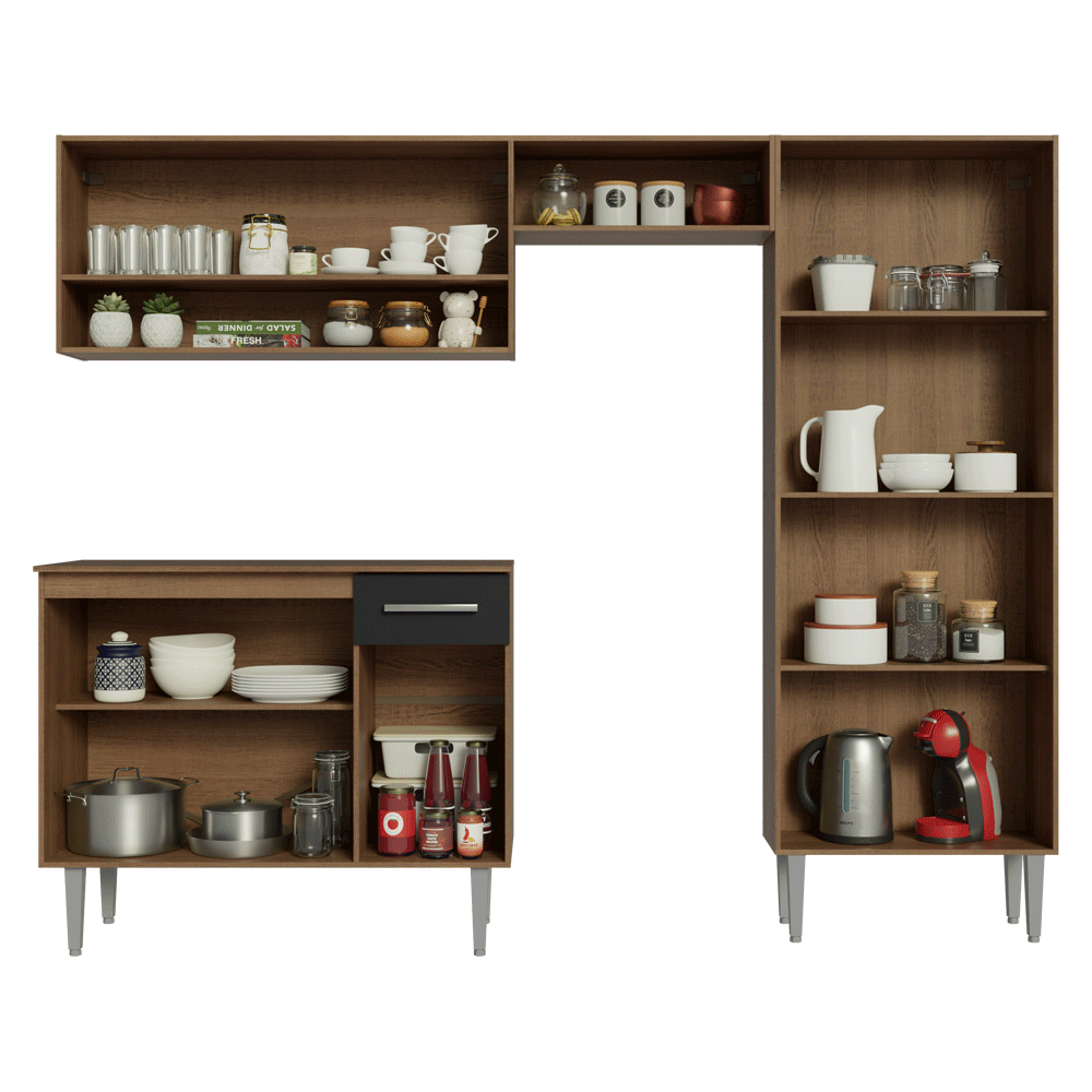 Combo completo de Cocina 220 cm Marrón/Negro Deli Madesa 01