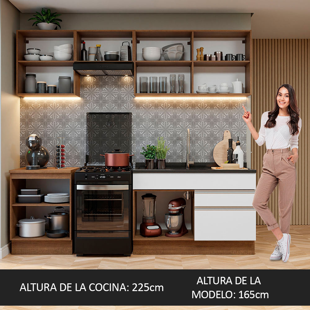 Combo Completo de Cocina 240 cm Marrón/Blanco Glamy Madesa 08