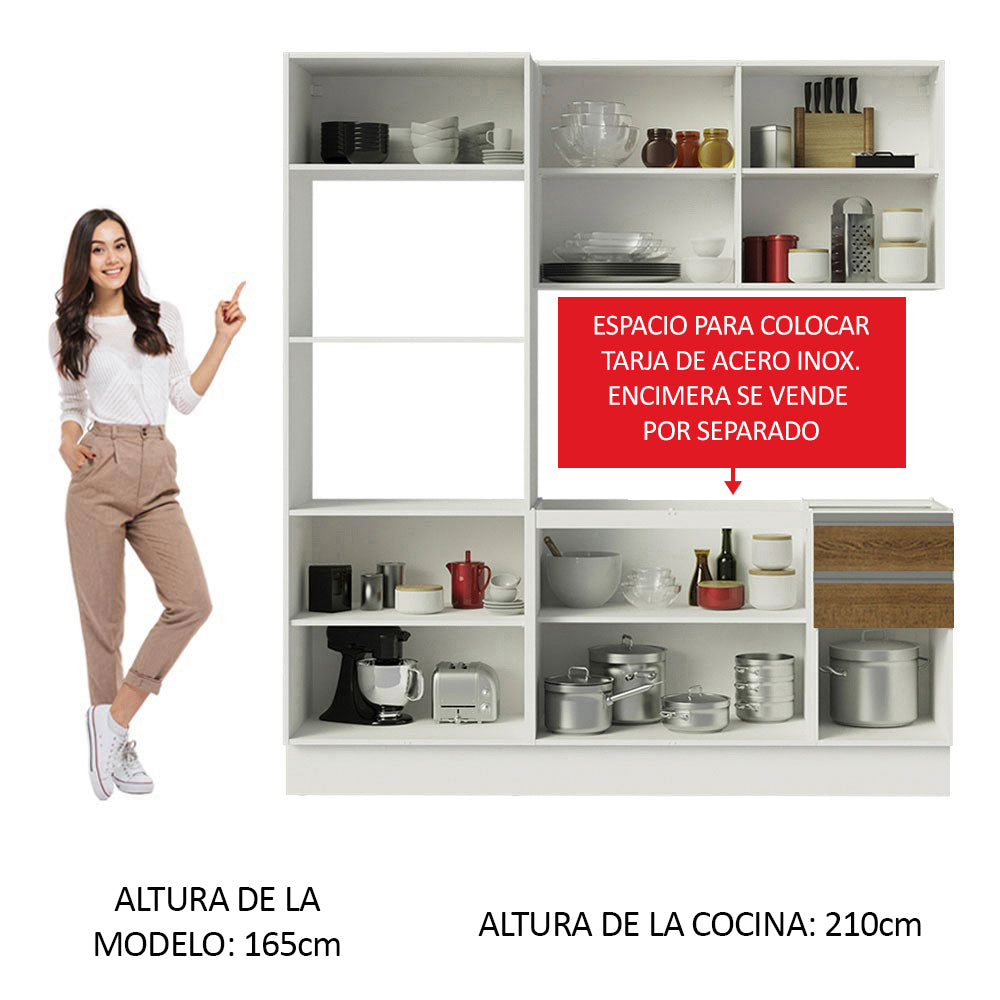 Cocina Compacta 100% MDF 190cm Blanco/Marrón Acordes Madesa 01