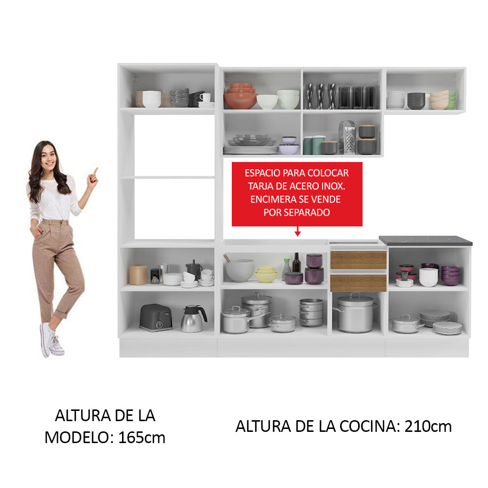 Combo Completo de Cocina 100% MDF 250 cm Blanco/Marrón Acordes Madesa 03