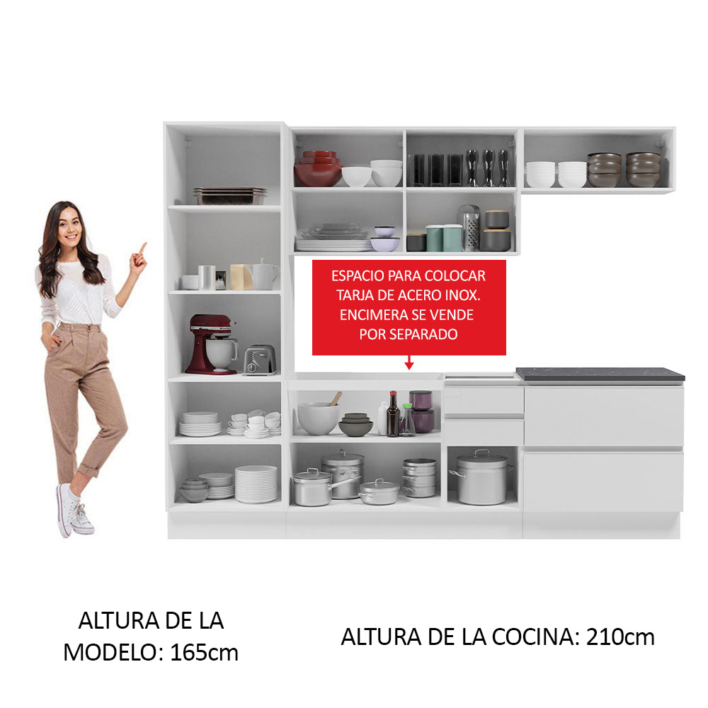 Combo Completo de Cocina 100% MDF 260 cm Frentes Blanco Brillante Acordes Madesa 01
