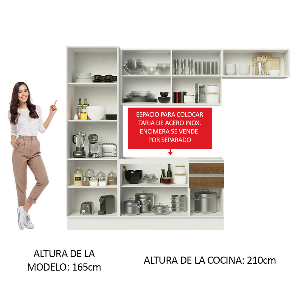 Cocina Compacta 100% MDF 260 cm Puetas Blanco/Marrón Acordes Madesa 02