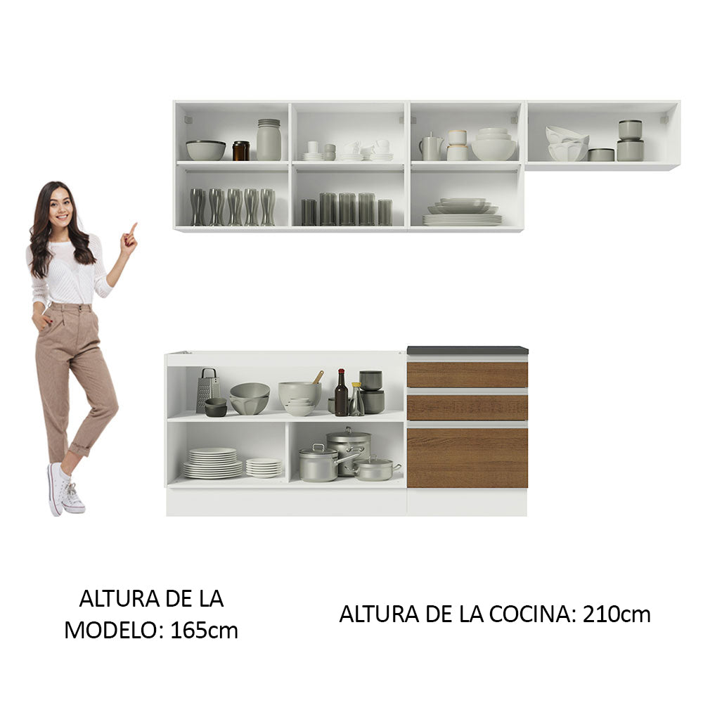 Combo Completo de Cocina 100% MDF 260 cm Blanco/Marrón Acordes Madesa 03