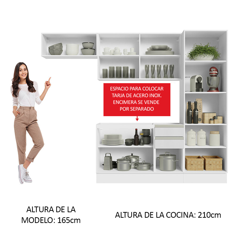 Combo Completo de Cocina 260 cm 100% MDF Frentes Blanco Brillante Acordes Madesa 04