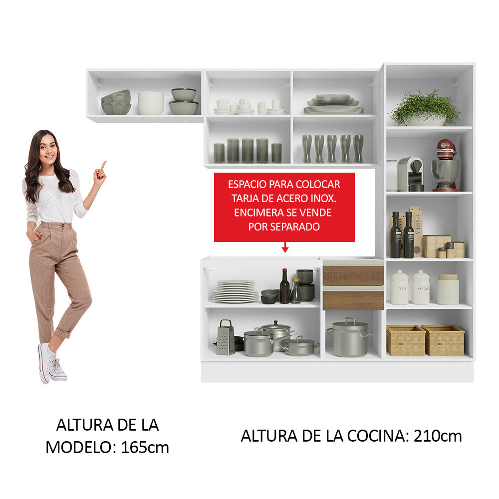 Combo Completo de Cocina 260 cm 100% MDF Blanco/Marrón Acordes Madesa 04