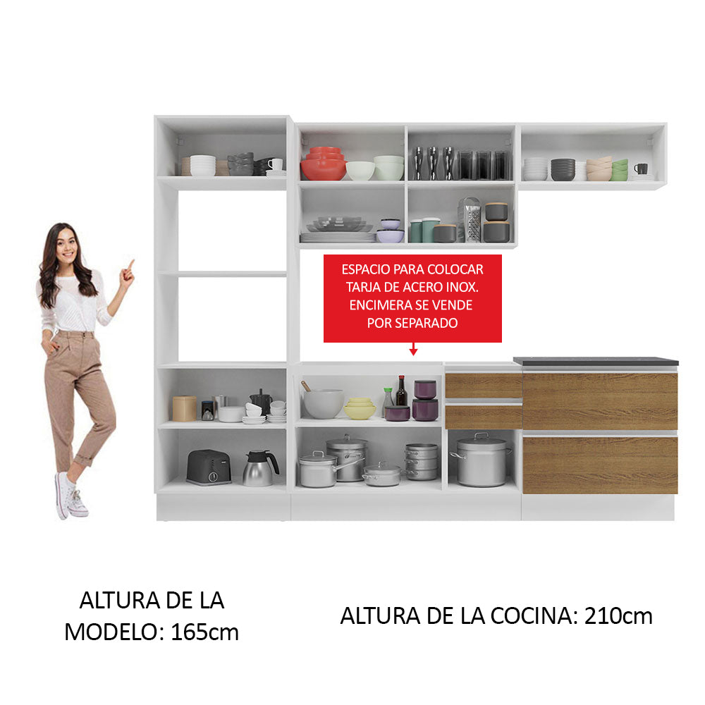 Combo Completo de Cocina 100% MDF 270 cm Blanco/Marrón Acordes Madesa 06