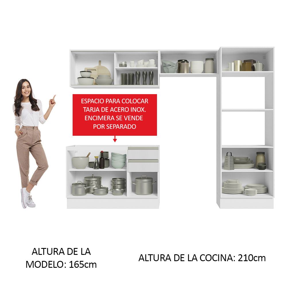 Combo Completo de Cocina 100% MDF 270 cm Frentes Blanco Brillante Acordes Madesa 08
