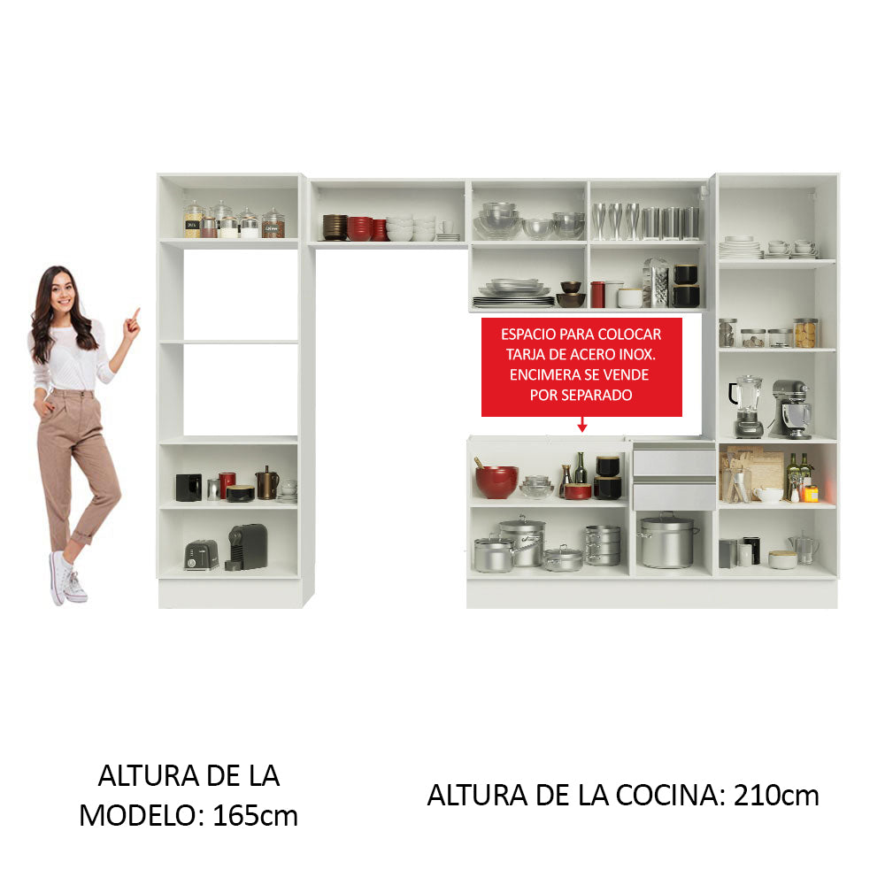 Combo Completo de Cocina 100% MDF 330 cm Frentes Blanco Brillante Acordes Madesa 02