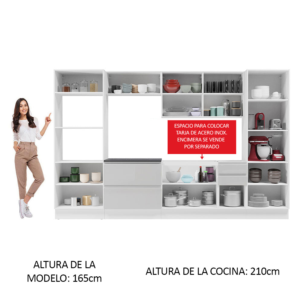 Combo Completo de Cocina 100% MDF 330 cm Frentes Blanco Brillante Acordes Madesa 05