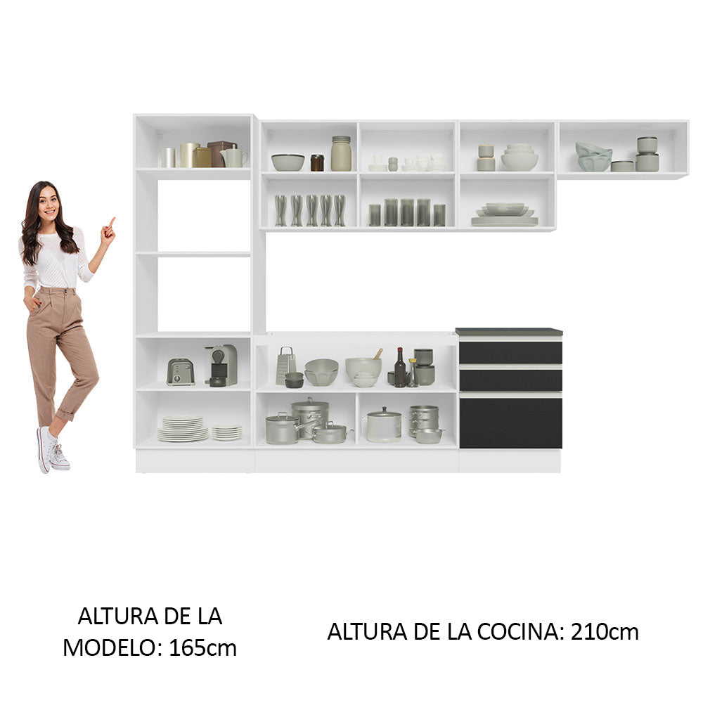 Combo Completo de Cocina 100% MDF 330 cm Blanco/Negro Acordes Madesa 06