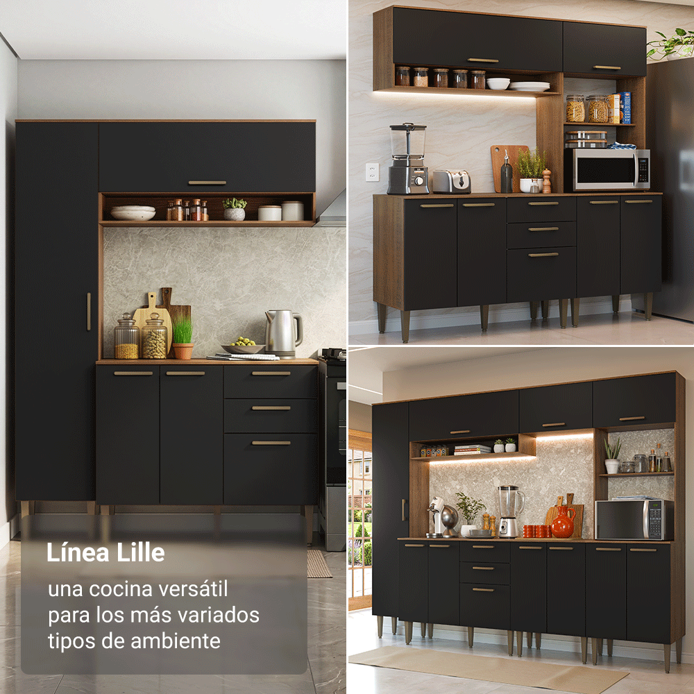Combo completo de Cocina 225 cm Marrón/Negro Lille Madesa 01